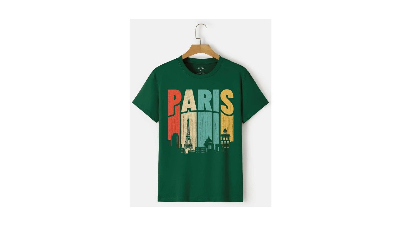 Paris Skyline Printed Black T-Shirt – Retro Graphic Tee for Men & Women - Image 3