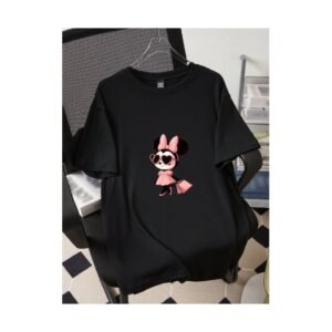 “Black Minnie Mouse Cartoon T-Shirt – Cute graphic tee for girls and women”