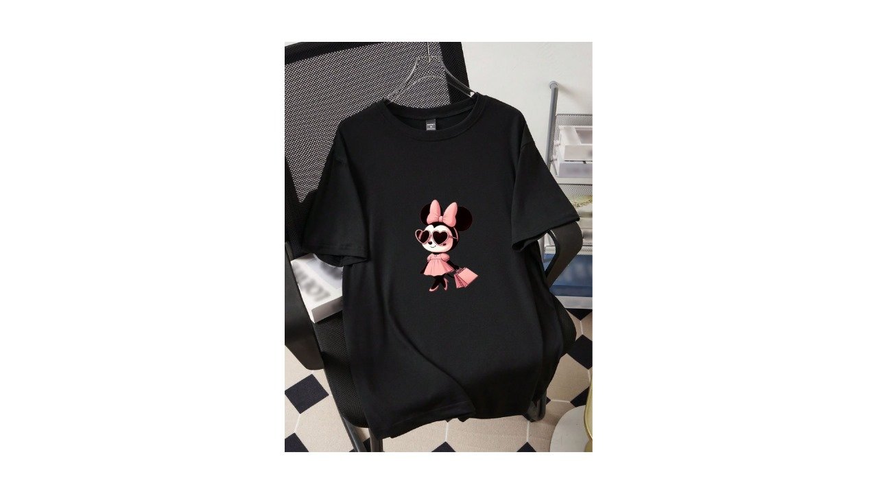 “Black Minnie Mouse Cartoon T-Shirt – Cute graphic tee for girls and women”