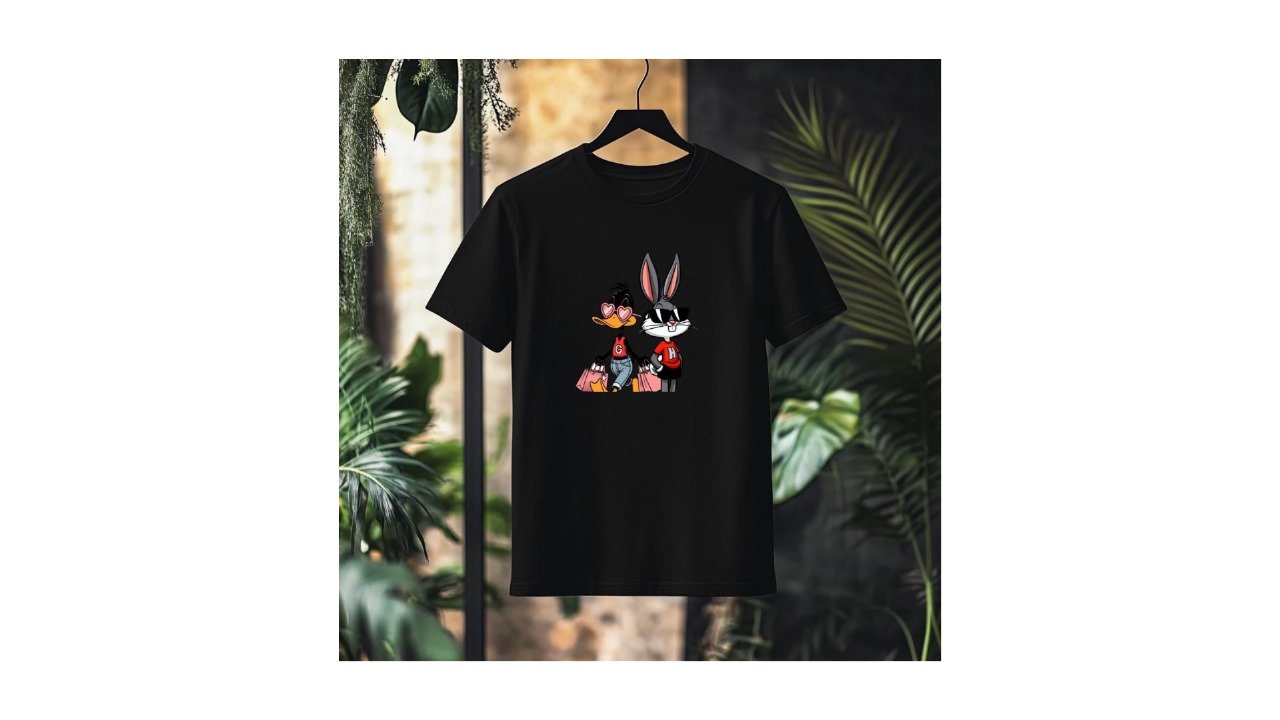 Black Cartoon Character T-Shirt – casual cotton cartoon design
