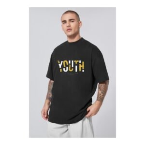 "Trendy Youth Graphic Tee front view white oversized t-shirt"
