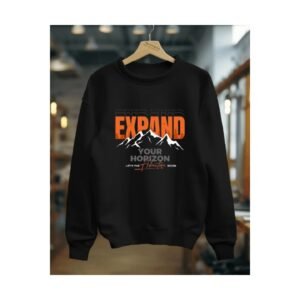 “Expand Your Horizon Printed Sweatshirt – Navy blue casual winter wear”