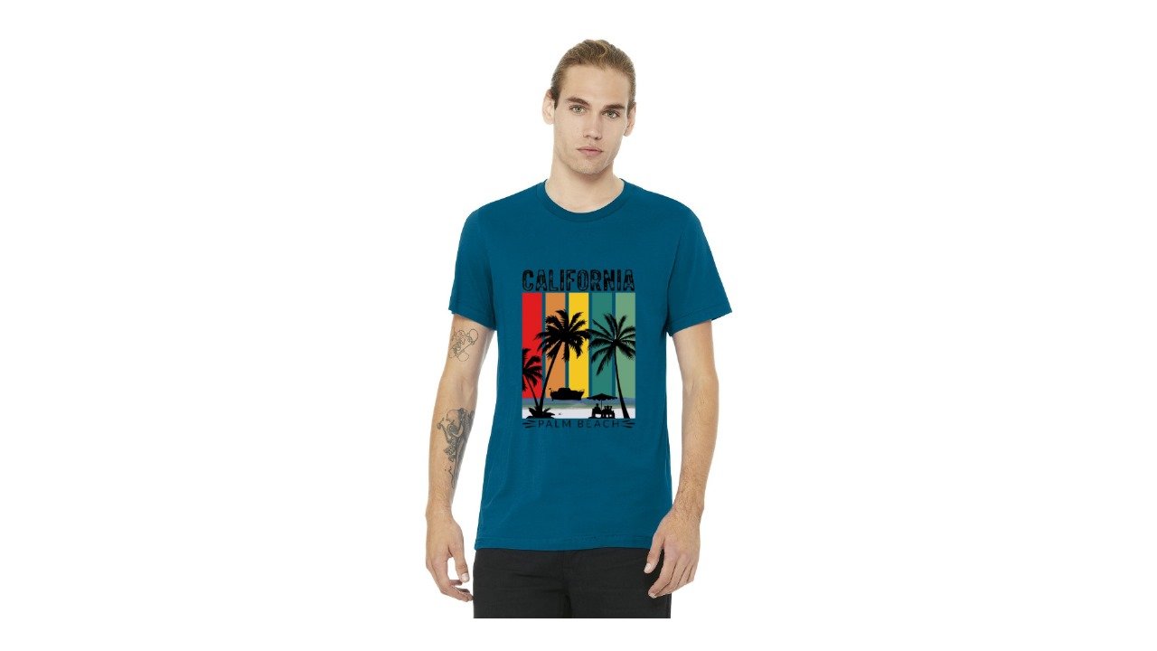 California Palm Tree Printed T-Shirt – Brown Casual Graphic Tee for Men - Image 6