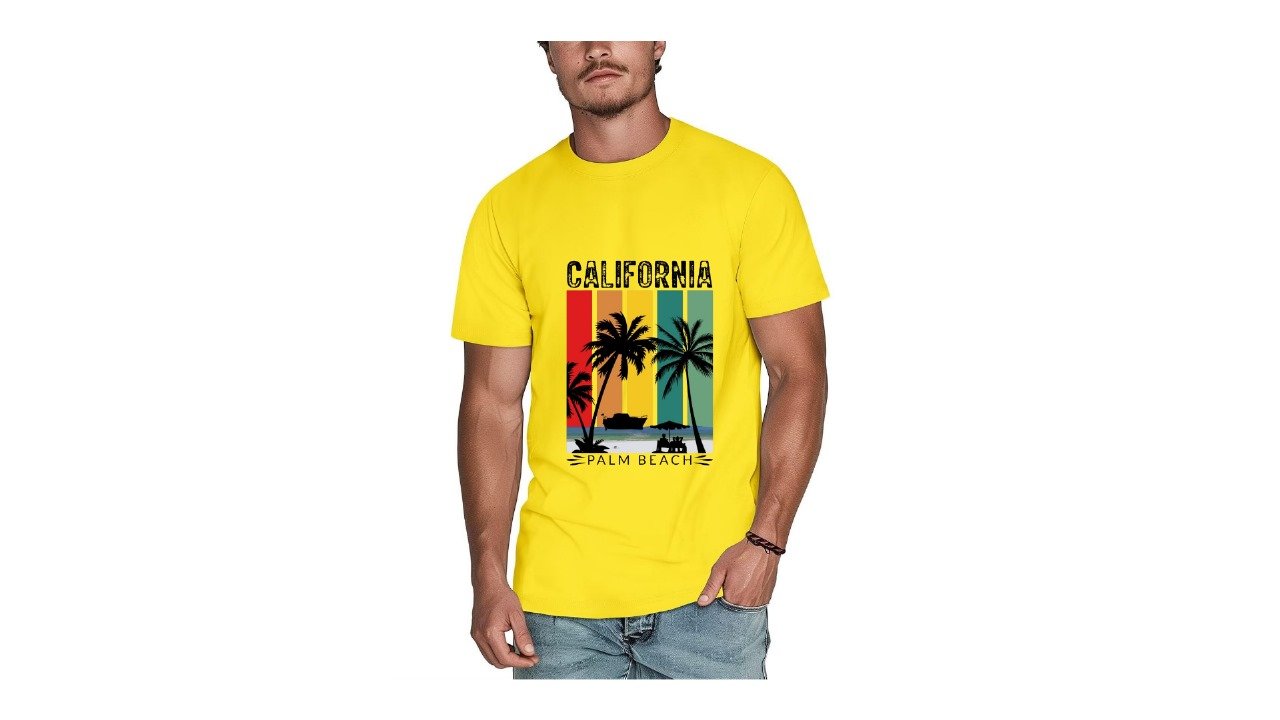 California Palm Tree Printed T-Shirt – Brown Casual Graphic Tee for Men - Image 5