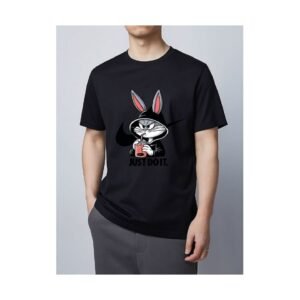 Black Cartoon Bunny Graphic T-Shirt – Just Do It Style | Casual Wear for Men