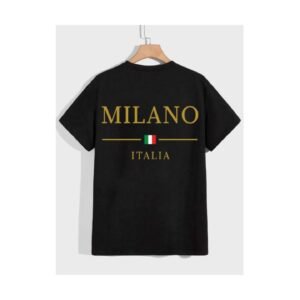 “Milano Italia Printed Black T-Shirt – Italian fashion tee for men and women”
