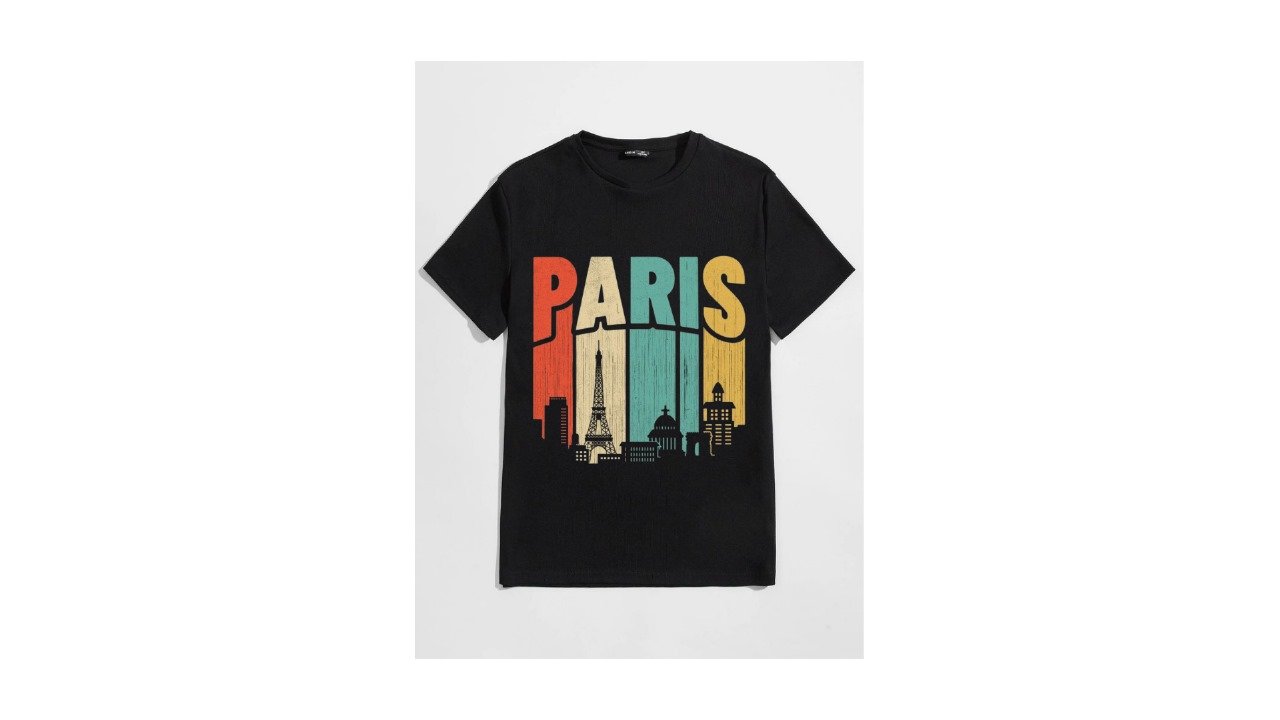 Paris Skyline Printed Black T-Shirt – Retro Graphic Tee for Men & Women - Image 4