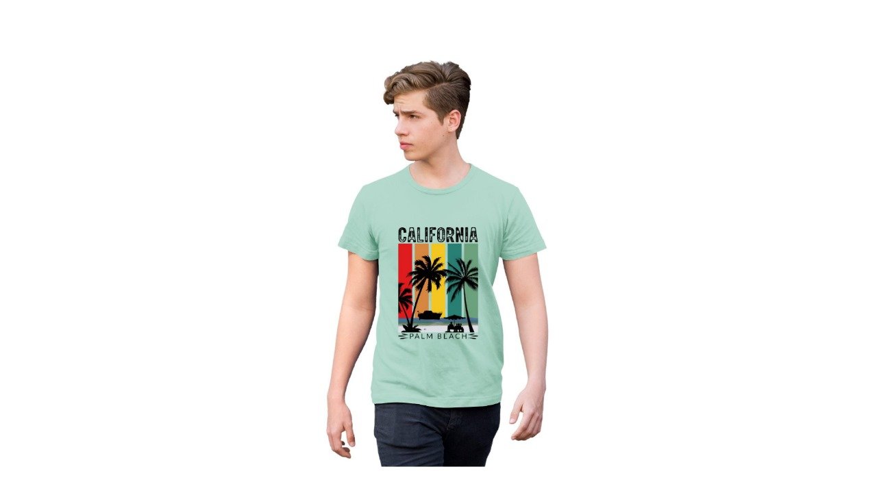 California Palm Tree Printed T-Shirt – Brown Casual Graphic Tee for Men - Image 3